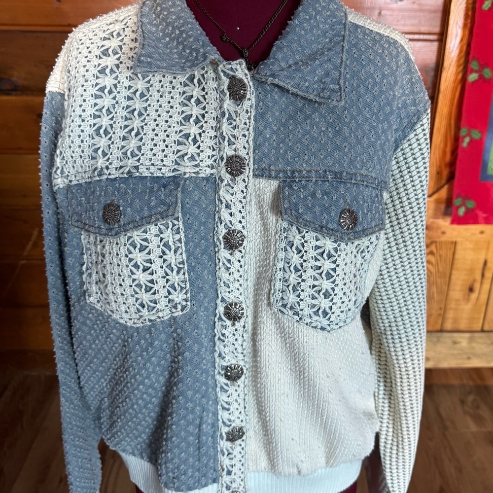 POL NWOT Blue and White Brushed  Denim Jacket Oversized